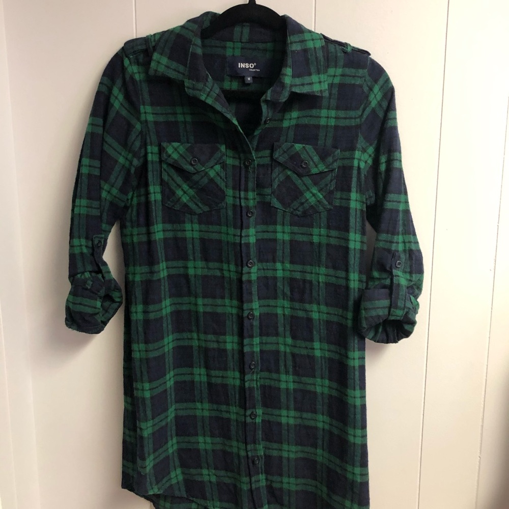 Green and blue plaid dress